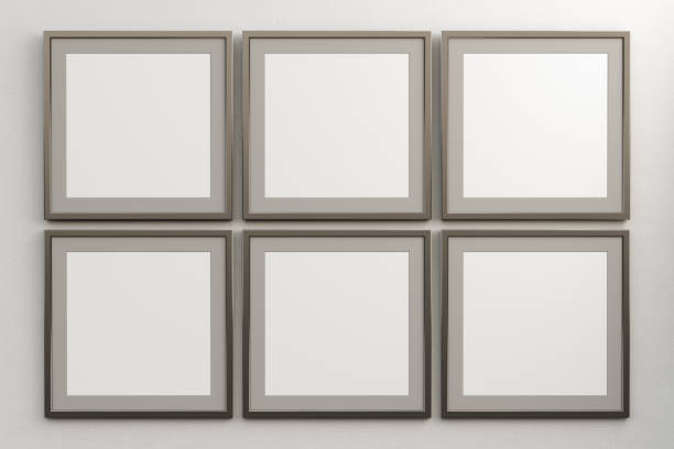 Square frames with blank poster Tiled square frames with blank poster mock up on white wall. Include clipping path around poster. 3d illustration number 6 photos stock pictures, royalty-free photos & images