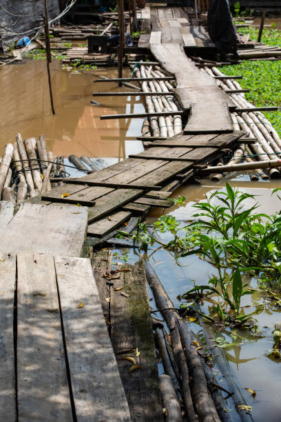 istock Old wooden bridge on river, Thailand 1031404782
