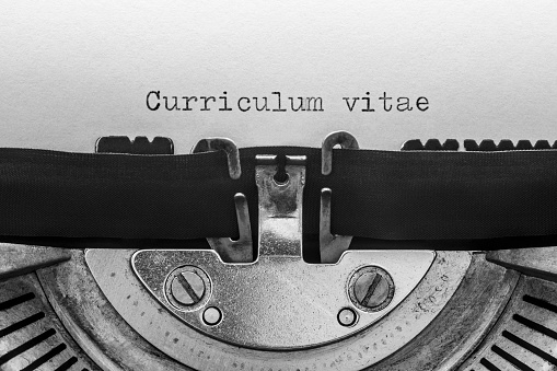 Curriculum vitae typed on a vintage typewriter