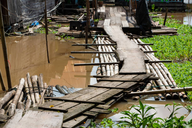 istock Old wooden bridge on river, Thailand 1031404990