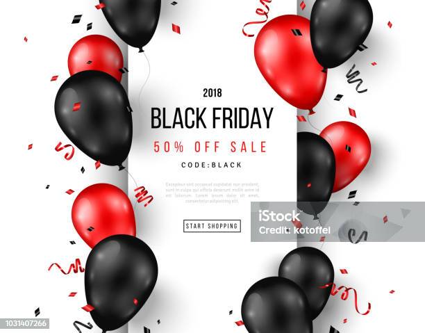 Affiche De Vente Du Black Friday Vecteurs libres de droits et plus d'images vectorielles de Ballon de baudruche - Ballon de baudruche, Rouge, Couleur noire