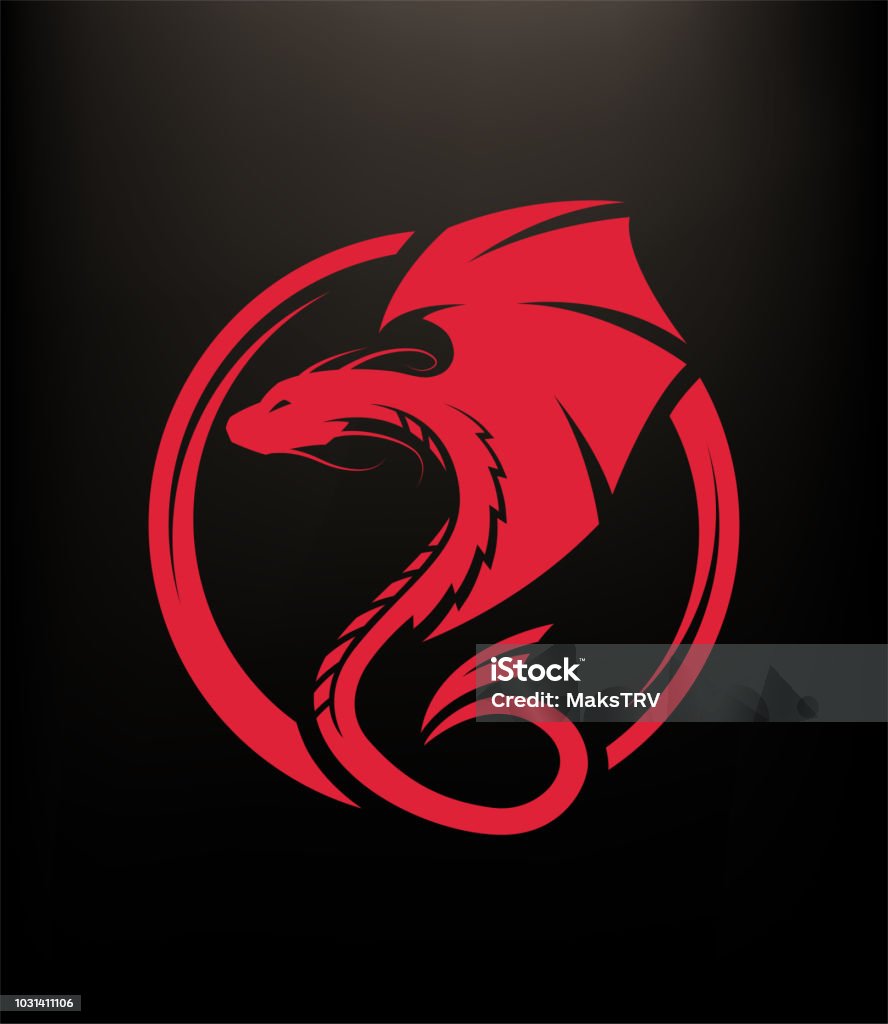 Logo Vòng Tròn Rồng Có Cánh Biểu Tượng Trên Nền Tối Hình minh họa ...