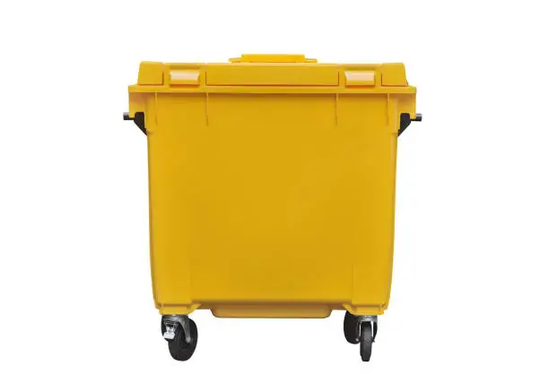 image of yellow trash can isolated on white background