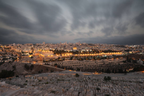 istock Jerusalem old city sunset night aerial view 1031412084