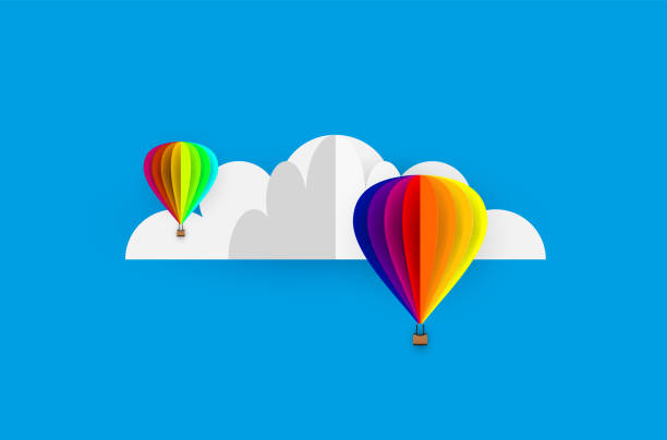 istock Vector origami made colorful hot air balloon and cloud.paper art and digital craft style. 1031418802