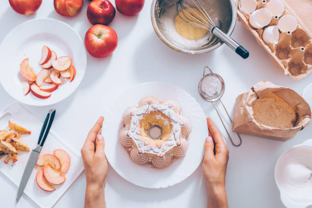 istock Woman prepared traditional autumn cake, flat lay 1031419214