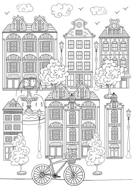 Vector illustration of Sketch of town street.
