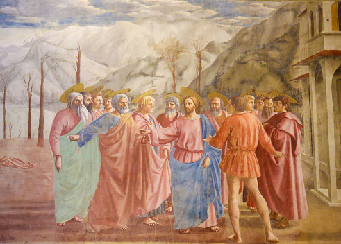 The Tribute Money, famous fresco by Masaccio in the Brancacci Chapel, the \