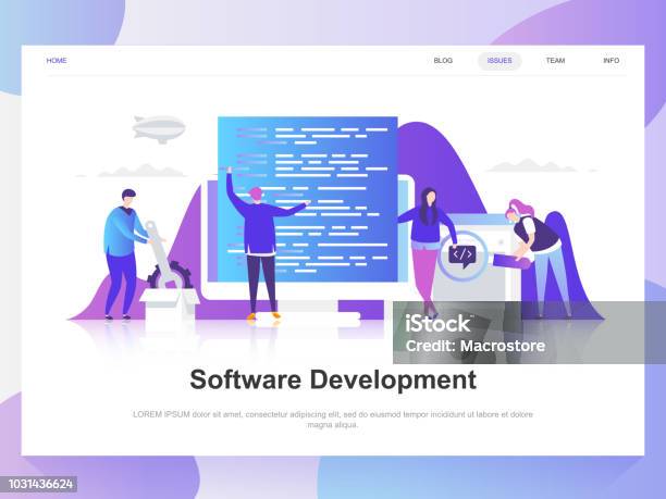 Software Entwicklung Modernen Flachen Designkonzept Landung Seitenvorlage Stock Vektor Art und mehr Bilder von Computersprache