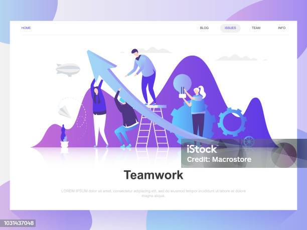 Teamwork Modern Flat Design Concept Landing Page Template Stock Illustration - Download Image Now