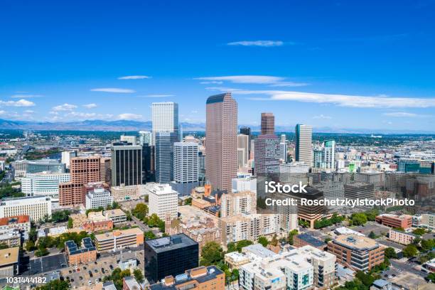 Skyscrapers Rise In Rocky Mountain Front Range City Of Denver Colorado Skyline Stock Photo - Download Image Now