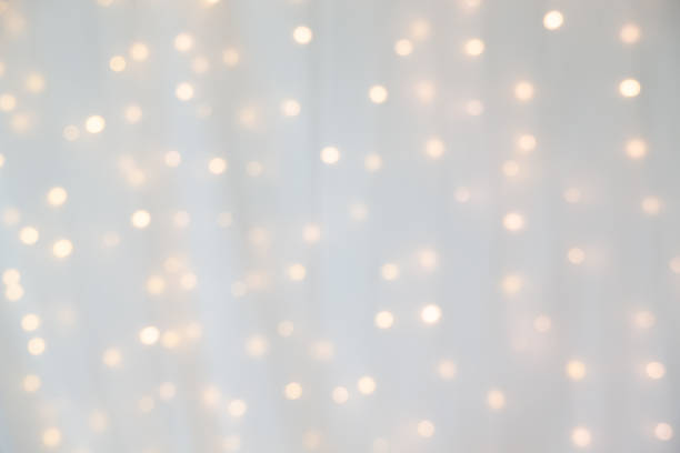 bokeh of yellow led light under curtain.