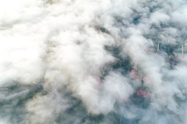 istock City under the Low Cloud Cover. Aerial View from the Drone 1031445598