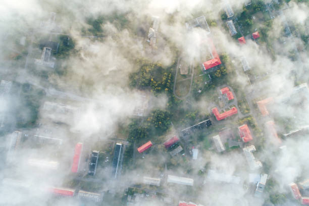 istock City under the Low Cloud Cover. Aerial View from the Drone 1031445672
