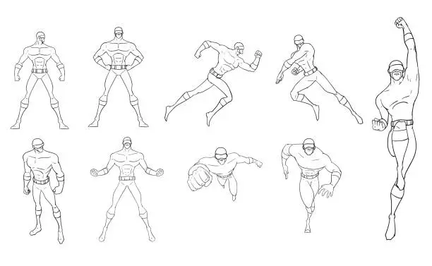 Vector illustration of Vector Superhero Black and White Set