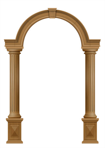 Wooden arch of portal door with columns Wooden classic vintage arch of the portal door with the columns. Vector graphics. The entrance of the facade or the framing of the furniture. doric stock illustrations