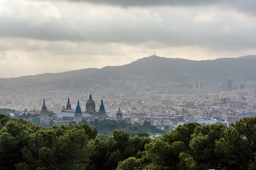 View to Barcelona city from the Montjuic hill