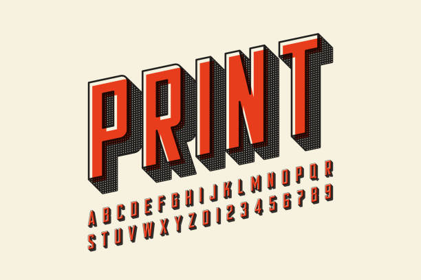 ilustrações de stock, clip art, desenhos animados e ícones de offset print style modern font design - letterpress printing press print typescript