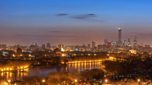 istock Pre-dawn landscape of Beijing Drum Tower and CBD 1031461876