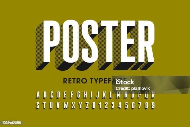 Retro Style Font Design Stock Illustration - Download Image Now - Typescript, Three Dimensional, Alphabet