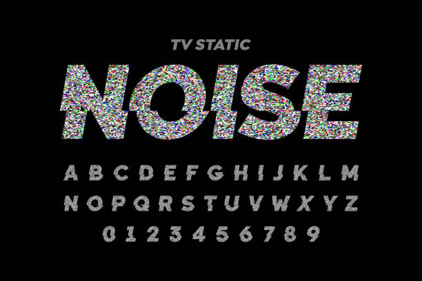 TV static noise effect font TV static noise effect font design, no signal, alphabet letters and numbers vector illustration tv static stock illustrations