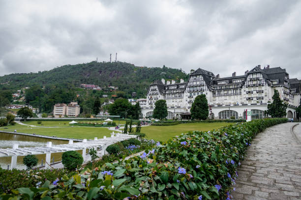 quitandinha palace former casino hotel - petropolis, rio de janeiro, brazil - urban scene real estate nobody white imagens e fotografias de stock