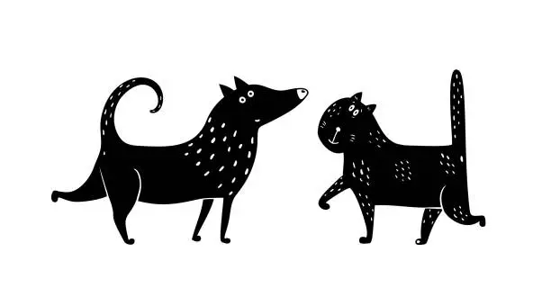 Vector illustration of Cat Dog Black and White