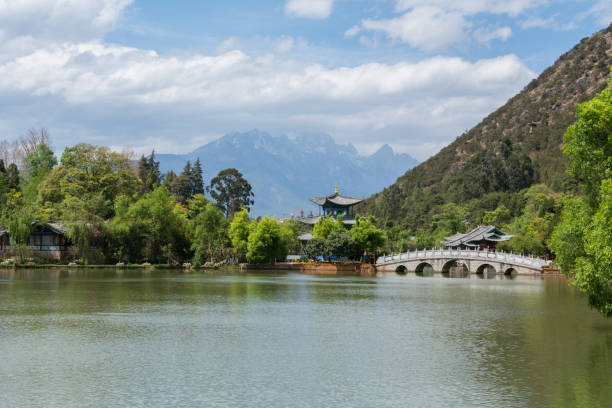 Landscape of Chinese Pavilion and mountian stock photo