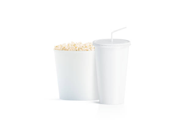 istock Blank white popcorn bucket with cup with straw mockup 1031493404