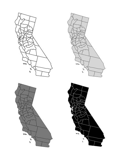 california kreiskarte (grau, schwarz, weiß) - california map counties county stock-grafiken, -clipart, -cartoons und -symbole