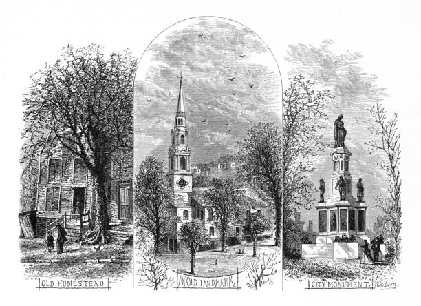 Landmarks of Providence, Rhode Island, United States, American Victorian Engraving, 1872 Very Rare, Beautifully Illustrated Antique Engraving of Landmarks of Providence, Rhode Island, United States, American Victorian Engraving, 1872. Source: Original edition from my own archives. Copyright has expired on this artwork. Digitally restored. providence house stock illustrations