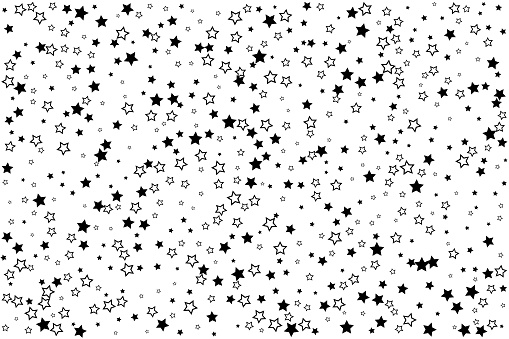 Starry background. Vector seamless pattern with stars. Monochrome horizontal texture. Swatch with sparkles for textile design.