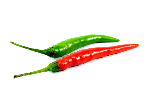 Green chili and red chili isolated on a white background