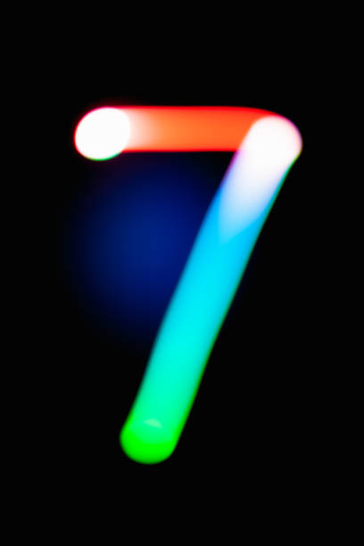 istock Digit 7. Seven. Glowing numbers on dark background. Abstract light painting at night. Creative artistic colorful bokeh. New Year. Use it for build you own design for book cover, poster or post card. 1031516146