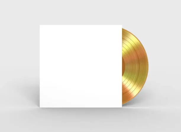 Photo of Gold Vinyl Record In White Paper Case