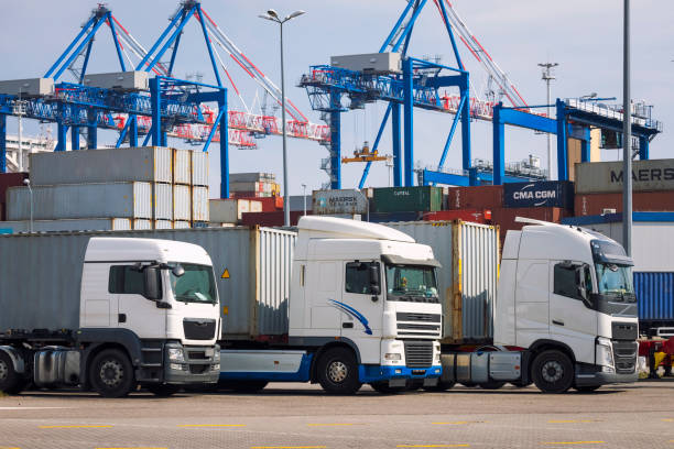 istock Trucks in Baltic sea container terminal 1031519176
