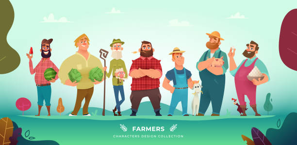 ilustrações de stock, clip art, desenhos animados e ícones de cartoon modern collection of funny different farmers characters. - farmer