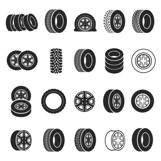 set ikon ban dan roda - tyre garage ilustrasi stok