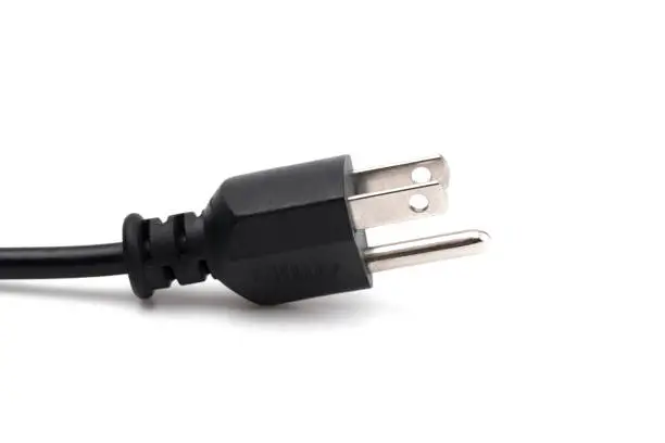 Photo of American Three Prong Power Cable on a White Background