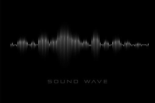 Sound wave on the black background. Monochrome symbol of  audio signal.