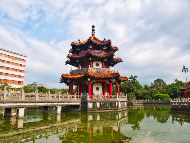 istock Chinese style pagoda and bridge in pond 1031529138