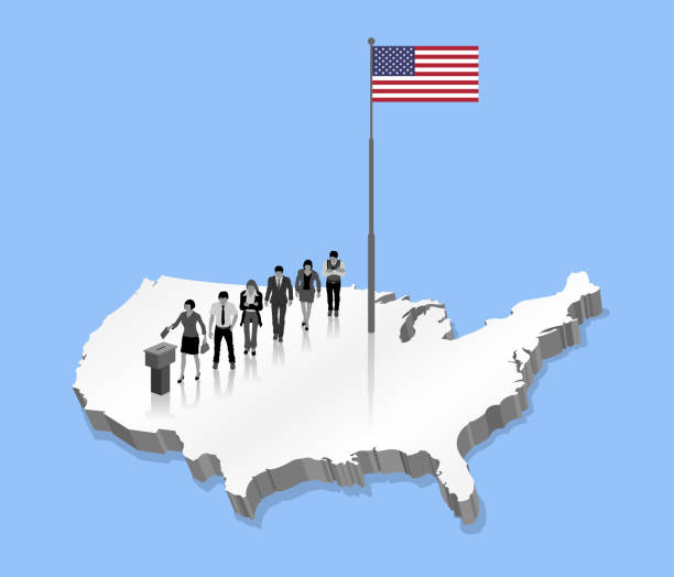 istock American citizens voting for USA election over an 3D US map with Flagpole 1031539146