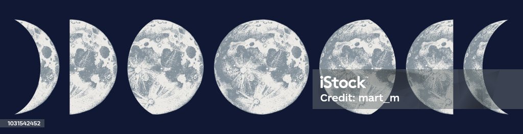 moon phases illustration Hand drawn moon phases on dark background. Vector illustration Moon stock vector