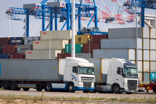 istock Trucks in Baltic sea container terminal 1031542472