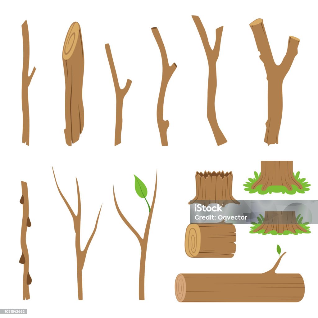 Hemp, logs, branches and sticks of forest trees. Vector illustration Hemp, logs, branches and sticks of forest trees. Vector cartoon illustration Branch - Plant Part stock vector