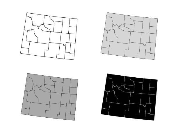 ilustrações de stock, clip art, desenhos animados e ícones de wyoming county map (gray, black, white) - wyoming map county counties