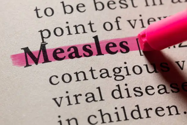 Fake Dictionary, Dictionary definition of the word measles. including key descriptive words.