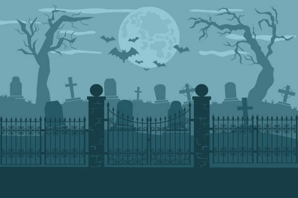 ilustrações, clipart, desenhos animados e ícones de cemitério ou cemitério de fundo vector - halloween horror death gothic style