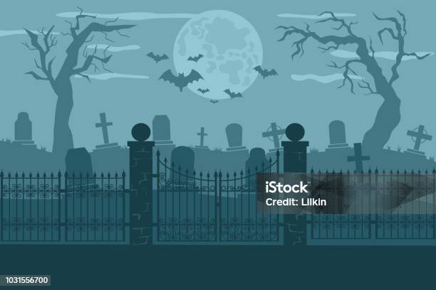 Cemetery Or Graveyard Vector Background Stock Illustration - Download Image Now - Cemetery, Halloween, Vector