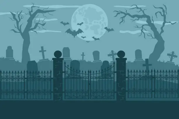 Vector illustration of Cemetery or graveyard vector background